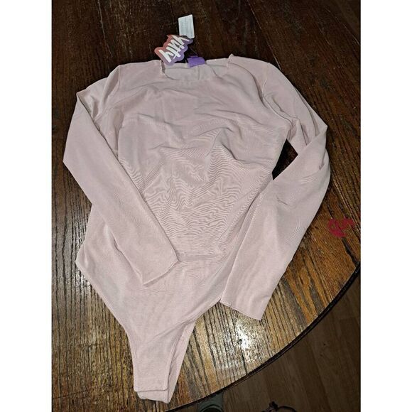 New Large Fabletic Yitty Bare Mauve Mesh Me Smoothing Long Sleeve Thong Bodysuit - Picture 9 of 11